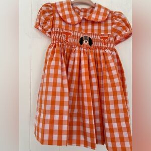 Tennessee VOLS Smocked Orange White Gingham Bow Dress Smokey Dog Sz 12 Months